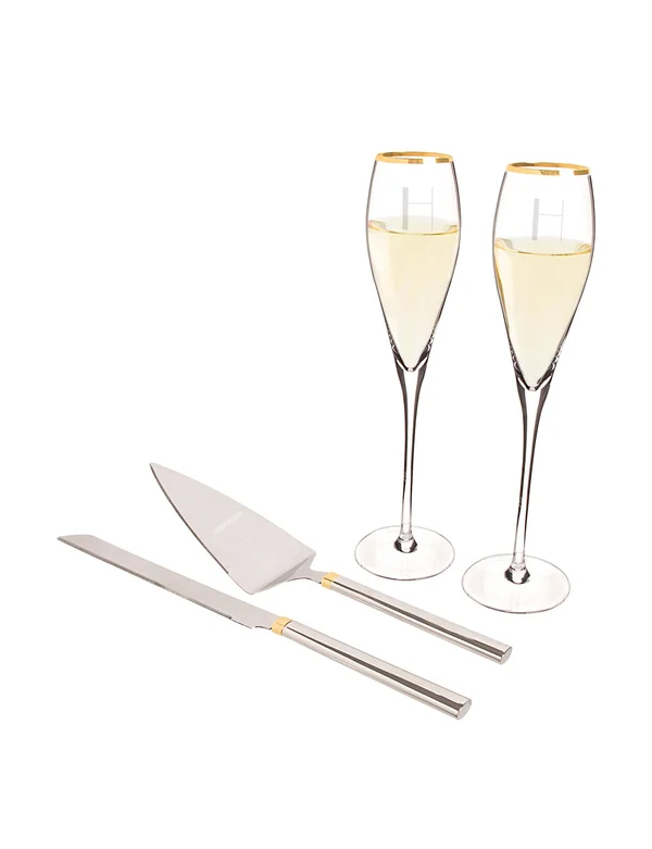 Cathy&s Concepts Personalized Gold Champagne Flutes & Cake Serving Set
