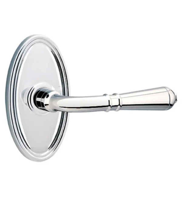 Emtek 4 1/2x22 Classic Brass Door Lever Set with Oval Rosette in French Antique - Interior Lever Type: Turino Lever, Hand Positio