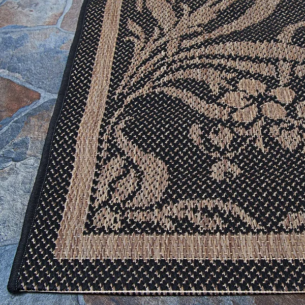 Couristan Recife Garden Cottage Area Rug - 8&6 inch Round, Black-Cocoa
