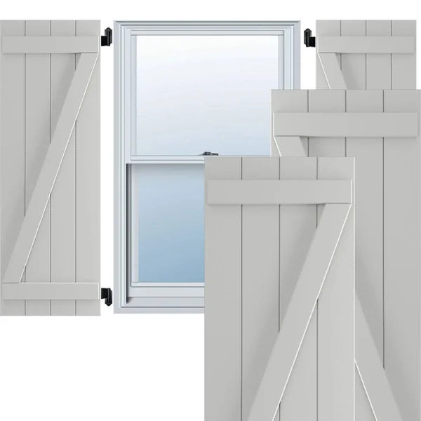 Ekena Millwork 21-1/2x22 x 57x22 True Fit PVC Four Board Joined Board and Batten Shutters w/Z-Bar, Hailstorm Gray (Per Pair)