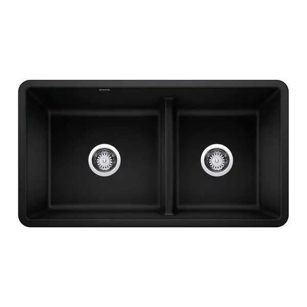 Blanco 442925 Precis 33x22 L x 18x22 W Double Basin Undermount Kitchen Sink Finish: Coal Black