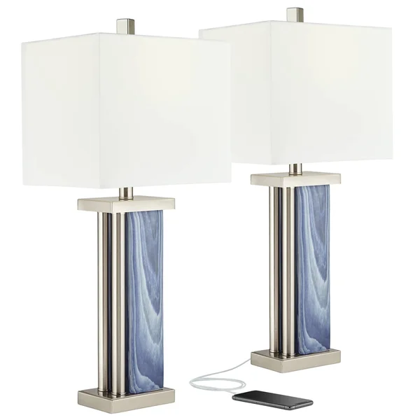 360 Lighting Laguna Blue Modern Coastal USB Table Lamps Set of 2