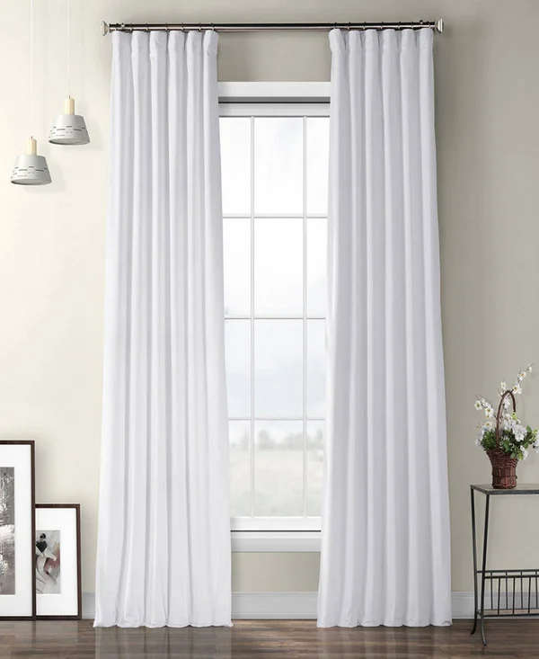 Exclusive Fabrics Heritage Plush Velvet Single Curtain Panel - 50 x 108 - Pillow White
