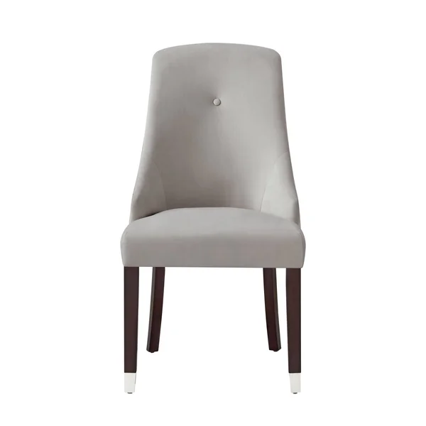 Inspired Home piers Leather PU or Velvet Dining Chair Single Tuft (Set of 2) Light Grey/Silver Chrome Finish Velvet