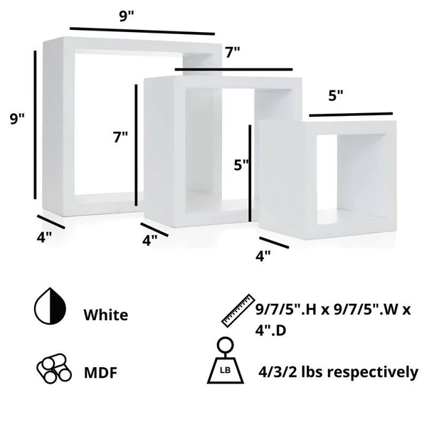 Pemberly Row Modern Cubbi Floating Wall Shelves White Engineered Wood