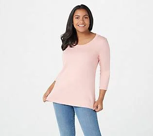 Isaac Mizrahi Live! Essentials Pima Cotton 3/4Sleeve Top - Size Medium, Rose Blush