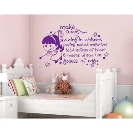 Make A Wish Wall Decal - Kids Wall Decal, Sticker, Mural Vinyl Art Home Decor, Quotes and Sayings - 2733 - Turquoise, 47in x 30i