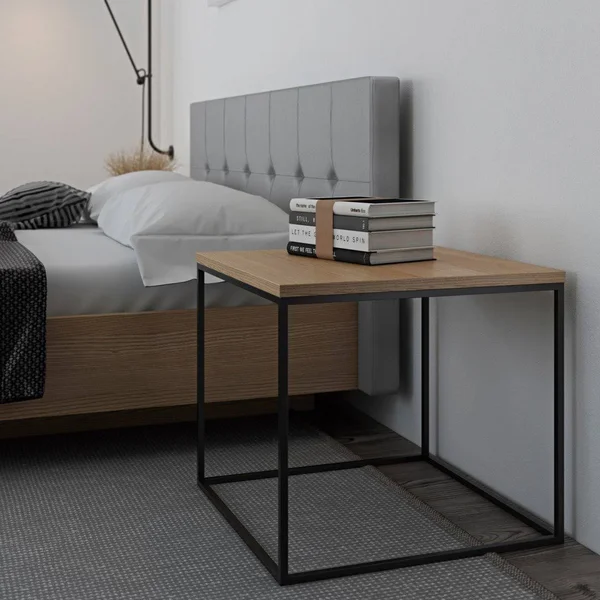 Temahome Gleam 20x22x20x22 Side Table - Oak, Chrome