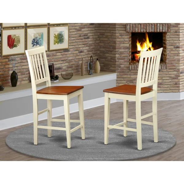 East West Furniture Vernon Counter Height Stool with Microfiber Seat - Set of 2, Buttermilk