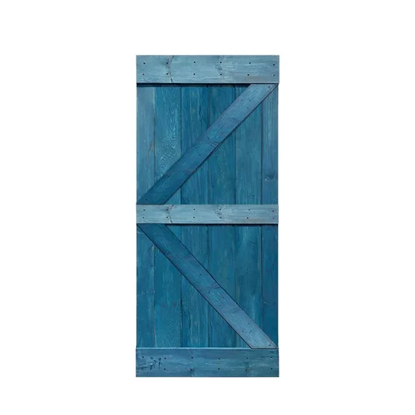 CALHOME K Series 36 in. x 84 in. Pre Assembled Ocean Blue Stained Solid Pine Wood Interior Sliding Barn Door Slab - DOOR-ASM-K36
