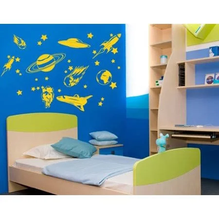 Space Journey Set with Spaceships - Ufo, Astronaut, Stars and Planets Wall Decal - Wall Sticker, Vinyl Wall Art, Home Decor, Wall