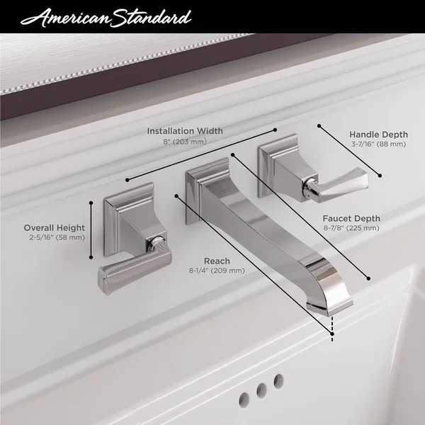 American Standard 7455451.002 Town Square S Two-Handle Wall Mount Faucet - Polished Chrome