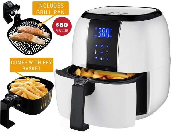 Ovente Electric Air Fryer 3.2-qt with Non-Stick Fry Basket & Pan White FAD61302W