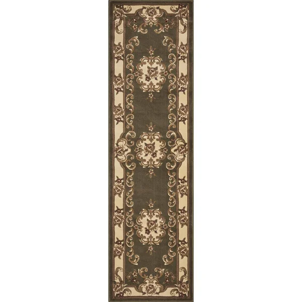 Kas Corinthian 5312 Aubusson 7&7x22 x 10&10x22 Green - Ivory Area Rug
