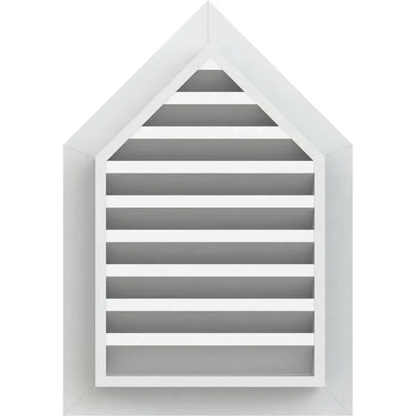 12 inchw x 16 inchh Peaked Top Gable Vent (17 inchw x 20 5/8 inchh Frame Size) 4/12 Pitch: Functional, PVC Gable Vent w/ 1 inch