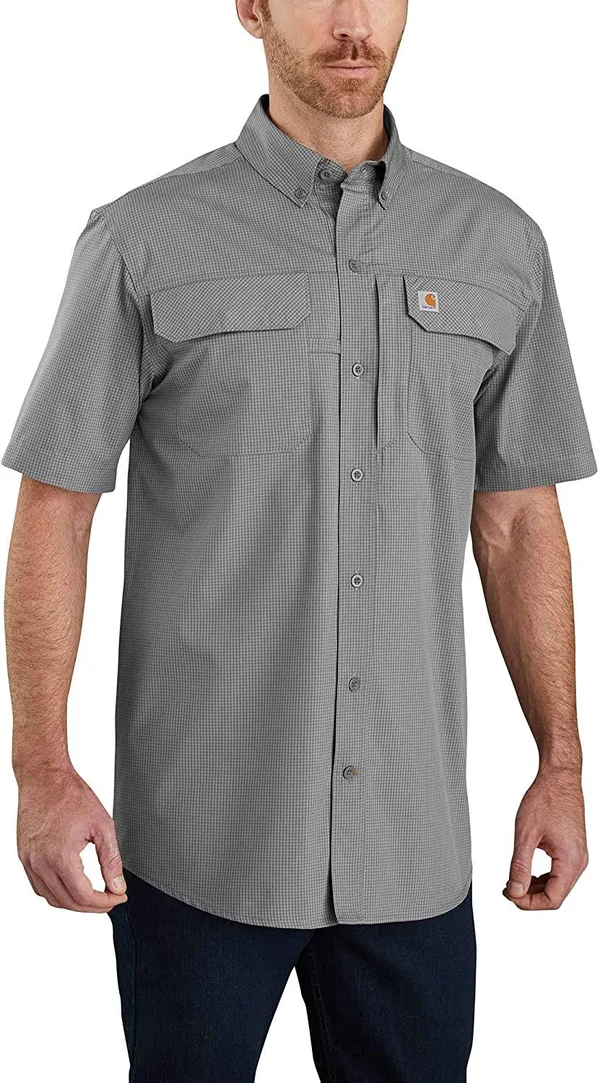 Carhartt Men's Force Lightweight Short Sleeve Plaid Shirt, Asphalt