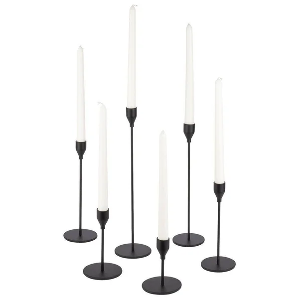 Koyal Wholesale Black Candlestick Taper Candle Holders - Tall Table Wedding Centerpiece, Modern Minimalist Decor, Set of 6