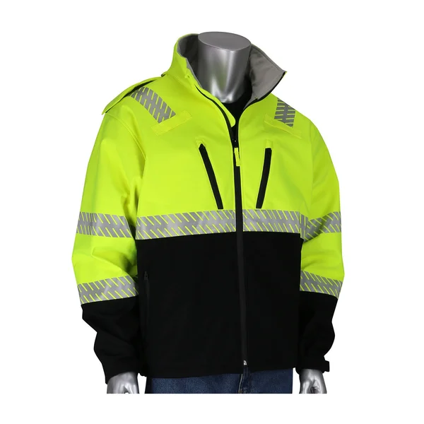 PIP 333-1550 ANSI Class 3 Ripstop Softshell Black Bottom Jacket Hi-Vis Yellow, L