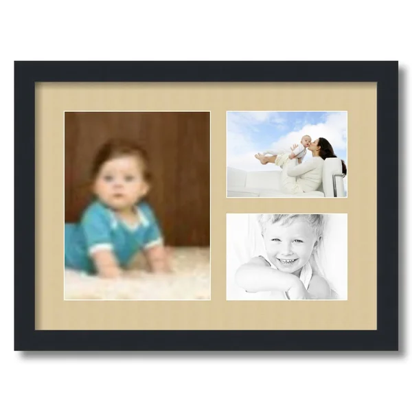 Collage Picture Frame - Satin Black Frame with 3 openings for 5x7 Photos with Green Whisper Mat. D3926GI480, ArtToFrames