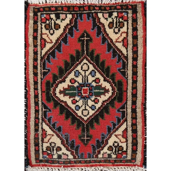 Red Wool Hamedan Persian Rug 1x2