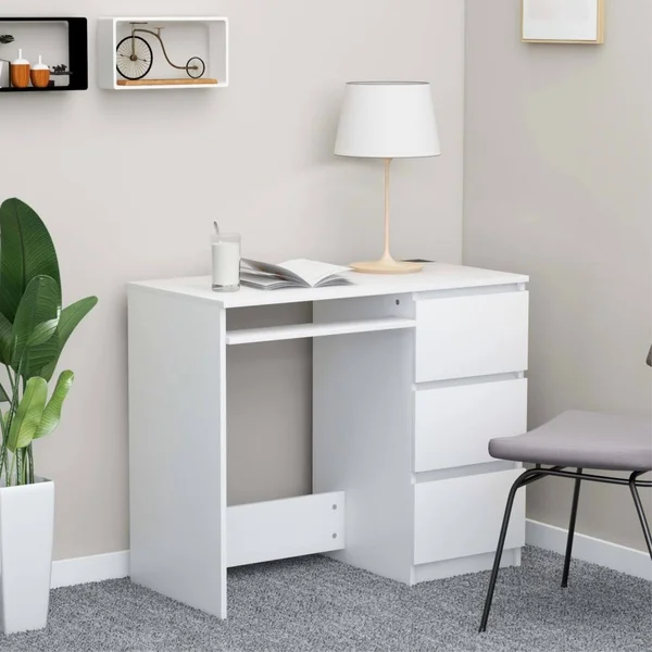 vidaXL Desk White 35.4x22x17.7x22x29.9x22 Chipboard, 801373