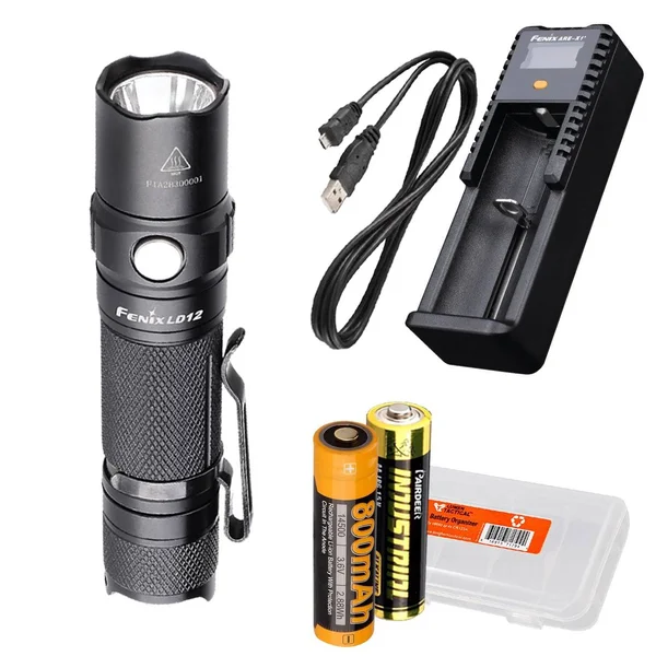 Fenix LD12 2017 Edition 320 Lumens Rechargeable LED Flashlight Bundle with Fenix 14500 battery, ARE-X1+ USB Battery Charger and