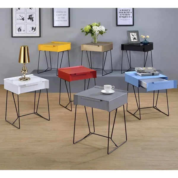 Furniture of America Omer Modern Metal 1-Drawer Side Table - Champagne