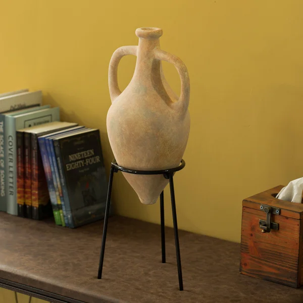Uniquewise Antique Roman Style Pointed Amphora Vase on Metal Tripod Stand