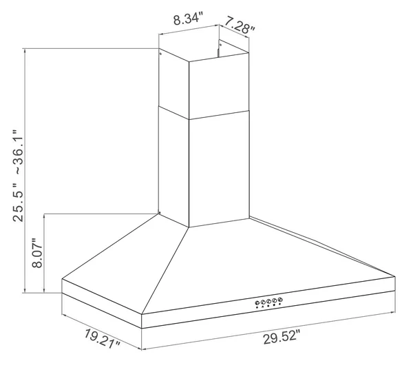Winflo 30x22 Convertible Wall Mount Range Hood with Charcoal Filters