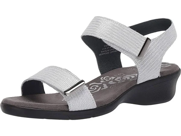 Propet Winslet Wedge Sandal, Women's, Off White/Silver Metallic, Size 9, Sandals, Ankle Strap, Wedge