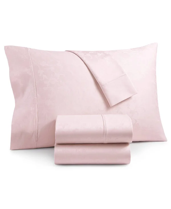 AQ Textiles Bergen House Woven Floral Vine 4-pc. Queen Sheet Set, 1000-Thread Count 100% Certified Egyptian Cotton - Blush