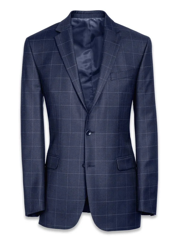 Men's Suit - Classic Fit in Windowpane Navy Windowpane Wool - Paul Fredrick