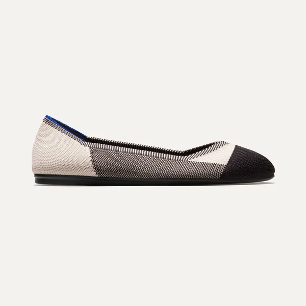 Rothy&s Black & White Rounded-Toe Flats, Captoe Black, Size 5