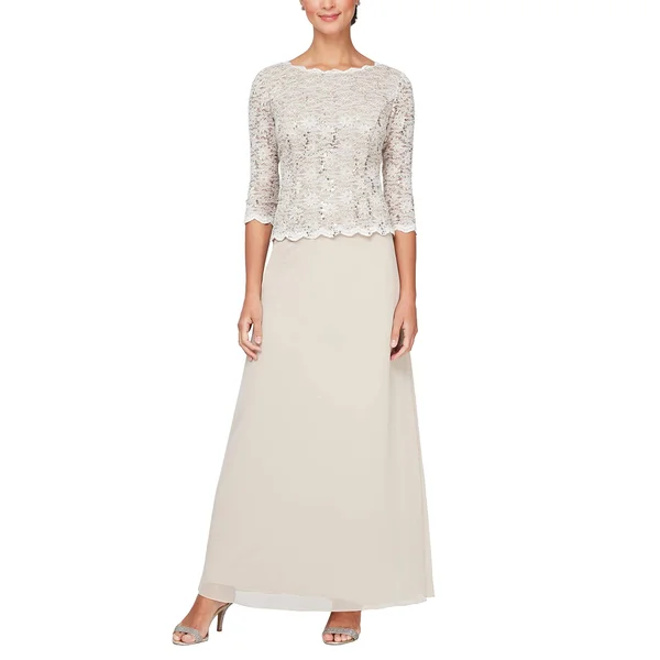 Alex Evenings Sequined Lace Gown - Taupe
