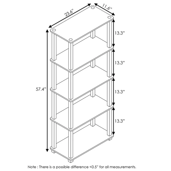 Furinno Turn-S-Tube 5-Tier Multipurpose Shelf Display Rack with Square Tubes, Walnut/Brown