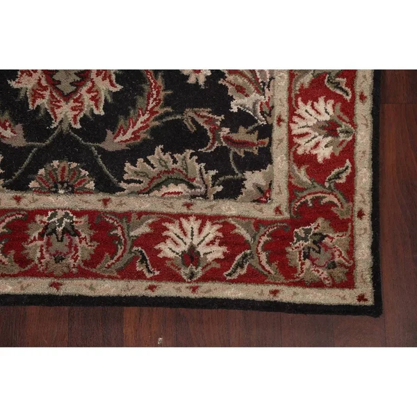 Black Traditional Floral Oriental Area Rug Hand-Tufted Wool Carpet 5x8 - Size: 5' x 8'
