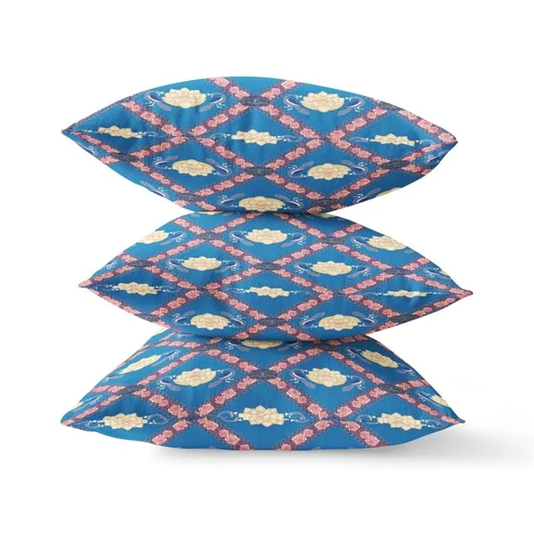 Lotus Peacock Rose Broadcloth Zippered Pillow Blue Yellow Pink 26x22x26x22