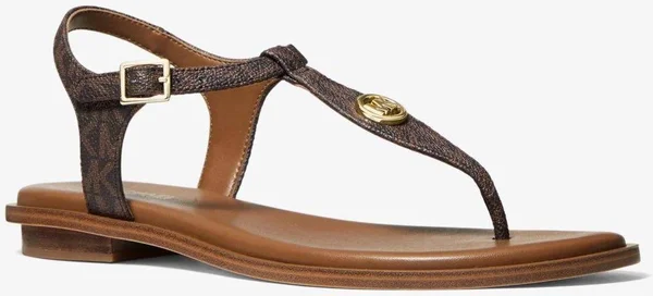 Michael Kors Mallory Logo T-Strap Sandal - Brown - Flat Sandals