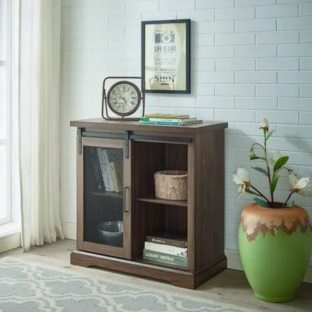 Manor Park 32 in. Sliding Mesh Door Accent CONSOLE - Size: Medium, Dark Walnut