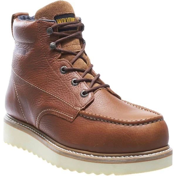 Wolverine Moc Toe Wedge Heel Steel Toe EH Tan 6 inch Work Boot
