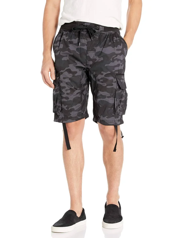 Southpole Mens Jogger Shorts with Cargo Pockets - Grey/Black, M