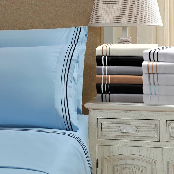 Superior Wrinkle Resistant Embroidered 6 Piece Microfiber Sheet Set, California King - White/Gold