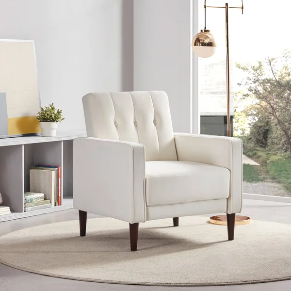 BELLEZE Valencia Accent Chair Tufted Fabric Armchair, 6 Colors - Standard - White