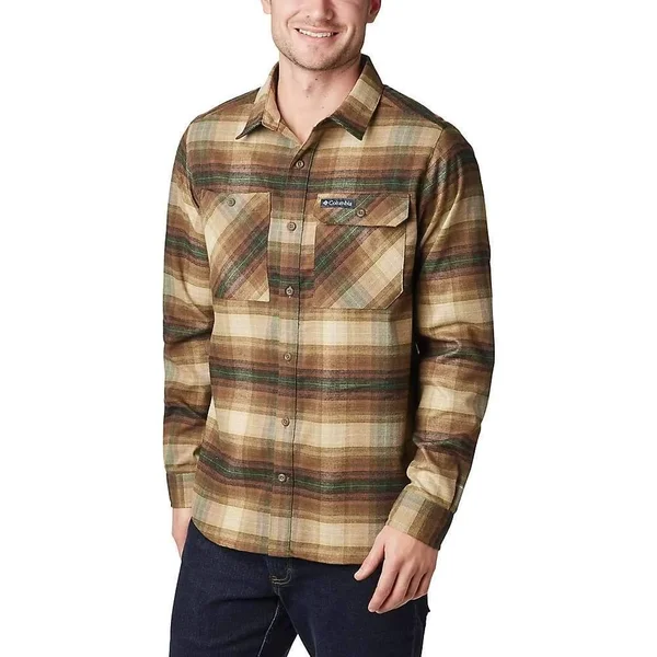 Columbia Men's Outdoor Elements Stretch Flannel - Large - Storm Grid Plaid