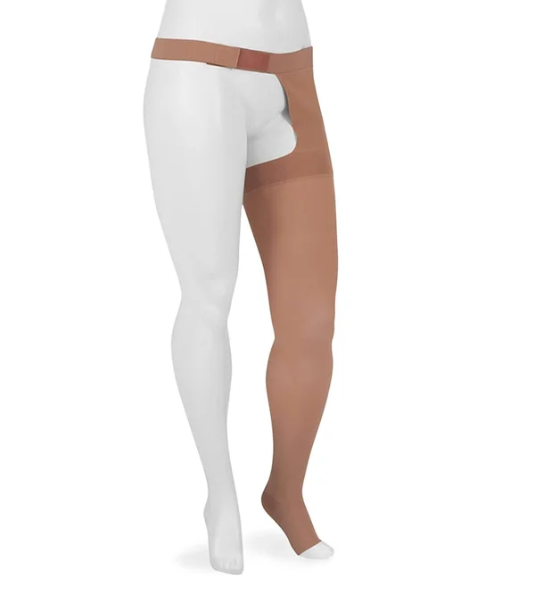Juzo Dynamic 20-30 mmHg Open Toe Thigh High w/ Hip Attachment, Beige, V, Left