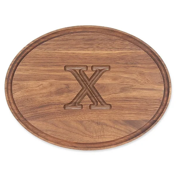 Bigwood Boards W400-X Oval Bar/Cheese Board - 9-Inch by 12-Inch by 0.75-Inch, MonogrammedX, Walnut