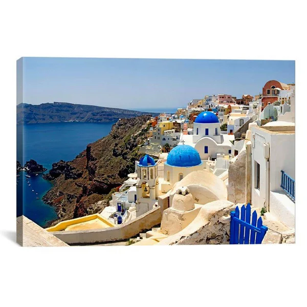 iCanvas Pim6806-1pc3-40x26 High Angle View of A Church, Oia, Santorini, Cyclades Islands, Greece by Panoramic Images Canvas Prin