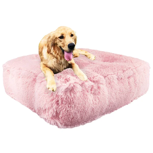 Bessie and Barnie Bubble Gum Luxury Shag Extra Plush Faux Fur Rectangle Pet/Dog Bed - Size: Medium - 32 inch x 26 inch