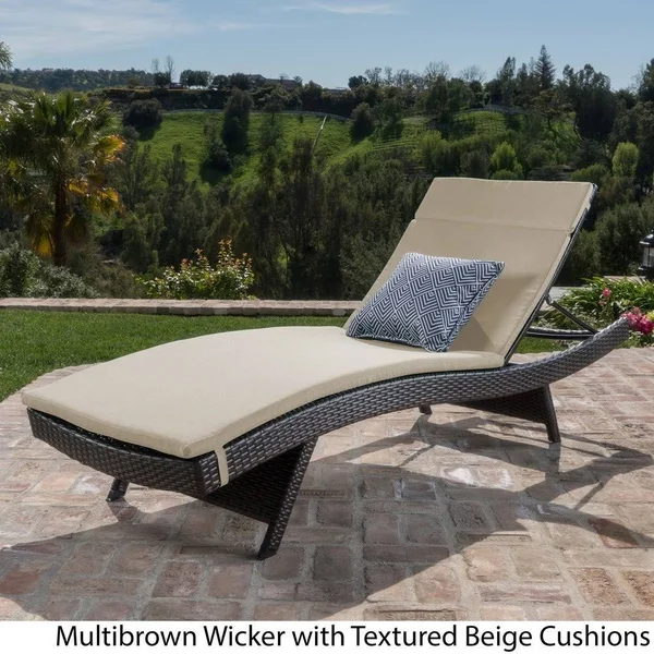 Salem Outdoor Wicker Adjustable Chaise Lounge with Cushion by Havenside Home - Grey+Caramel