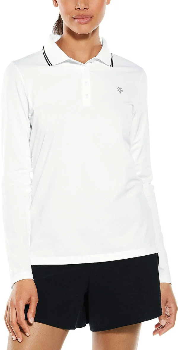 Coolibar Women's Long Sleeve Golf Polo, Sun Protective Clothing For Women, White, Large